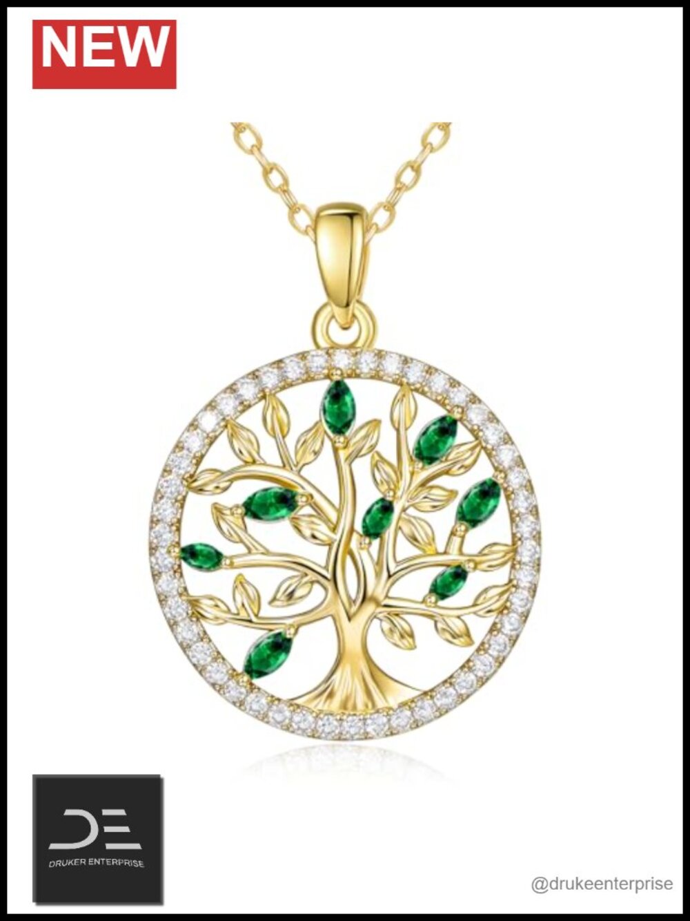 14k Gold Plated Tree of Life Birthstone Pendant Necklace Women